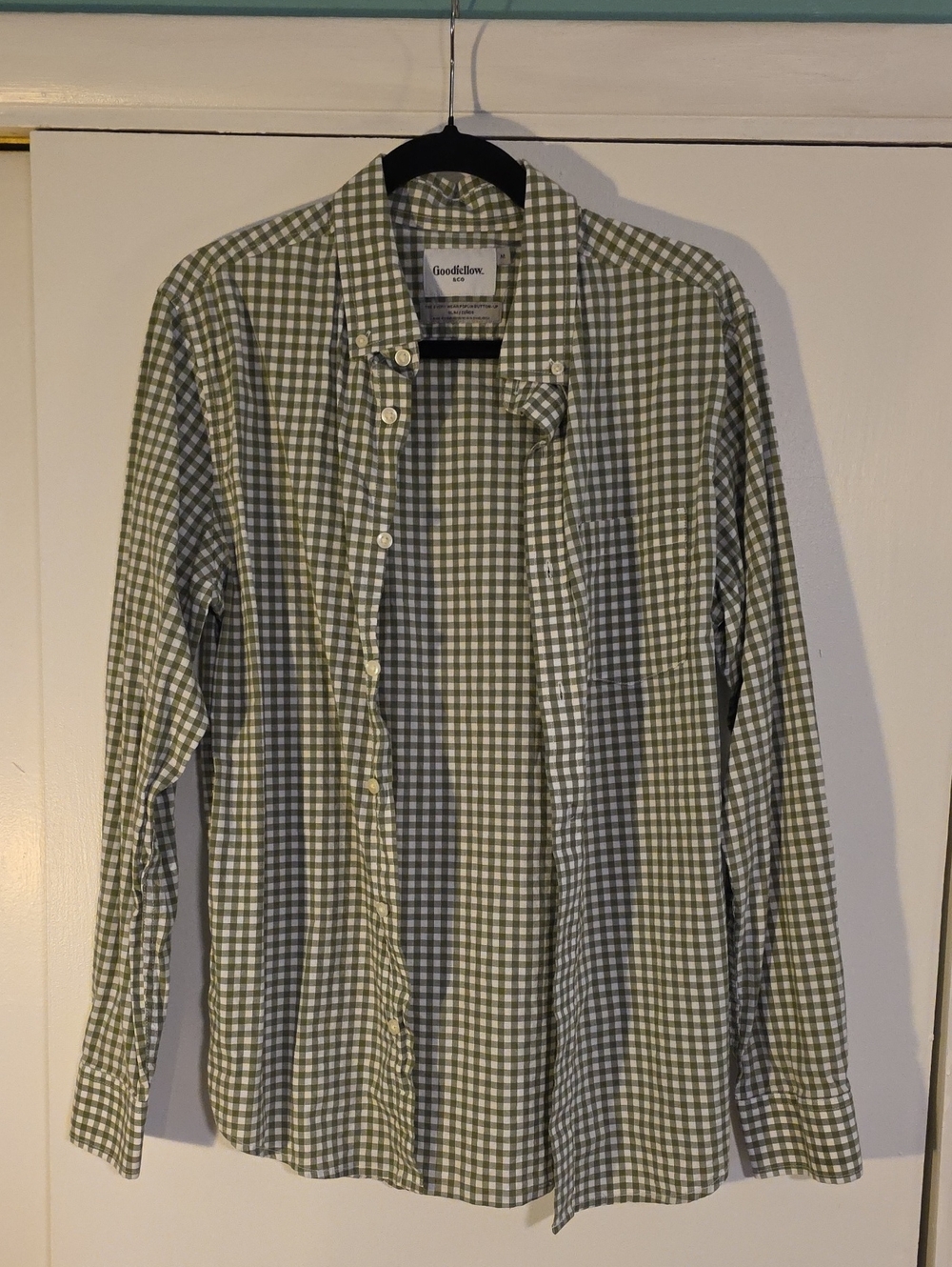 Goodfellow & Co Light Green and White Gingham Button-Down Shirt